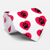 Rotes Herz mit Dog Paw Print Krawatte (Gerollt)
