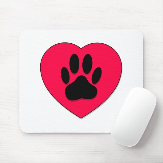 Rotes Herz mit Dog Paw Print Mousepad (Mit Mouse)