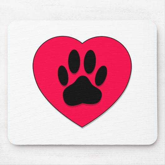 Rotes Herz mit Dog Paw Print Mousepad (Vorne)