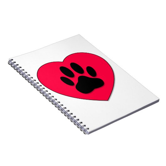 Rotes Herz mit Dog Paw Print Notizblock (Rechte Seite)