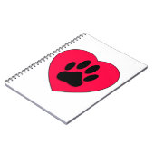 Rotes Herz mit Dog Paw Print Notizblock (Linke Seite)