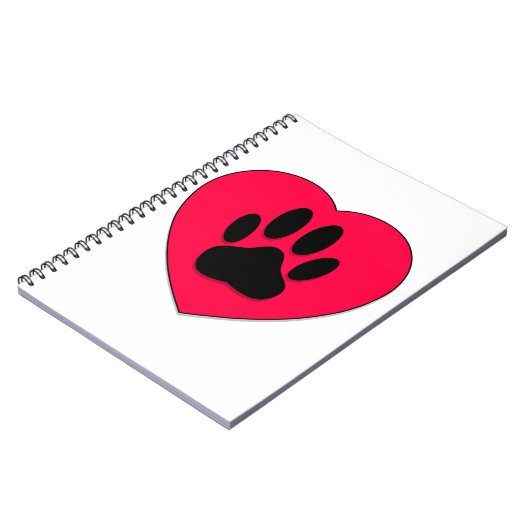 Rotes Herz mit Dog Paw Print Notizblock (Linke Seite)