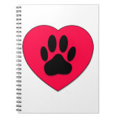 Rotes Herz mit Dog Paw Print Notizblock (Vorderseite)