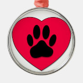 Rotes Herz mit Dog Paw Print Ornament Aus Metall (Vorne)
