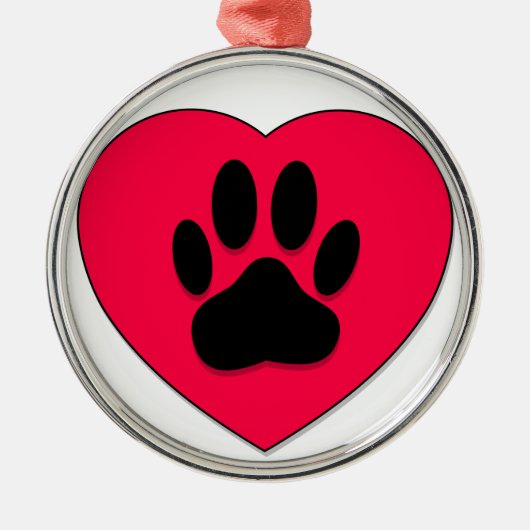 Rotes Herz mit Dog Paw Print Ornament Aus Metall (Vorne)