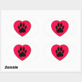 Rotes Herz mit Dog Paw Print Ovaler Aufkleber (Blatt)