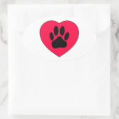 Rotes Herz mit Dog Paw Print Ovaler Aufkleber (Tasche)