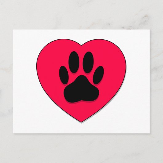 Rotes Herz mit Dog Paw Print Postkarte (Vorderseite)