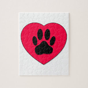 Rotes Herz mit Dog Paw Print Puzzle