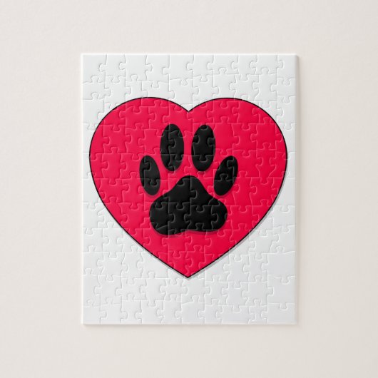 Rotes Herz mit Dog Paw Print Puzzle (Vertikal)