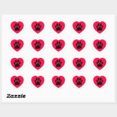 Rotes Herz mit Dog Paw Print Runder Aufkleber (Blatt)