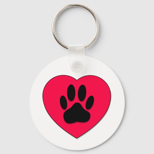 Rotes Herz mit Dog Paw Print Schlüsselanhänger (Vorderseite)