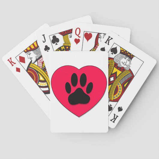 Rotes Herz mit Dog Paw Print Spielkarten (Rückseite)