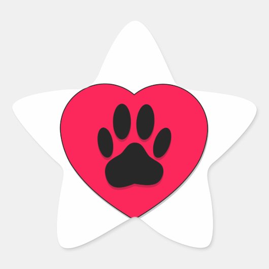 Rotes Herz mit Dog Paw Print Stern-Aufkleber (Vorderseite)