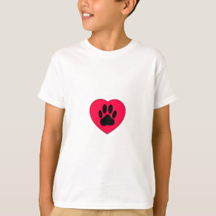 Rotes Herz mit Dog Paw Print T-Shirt