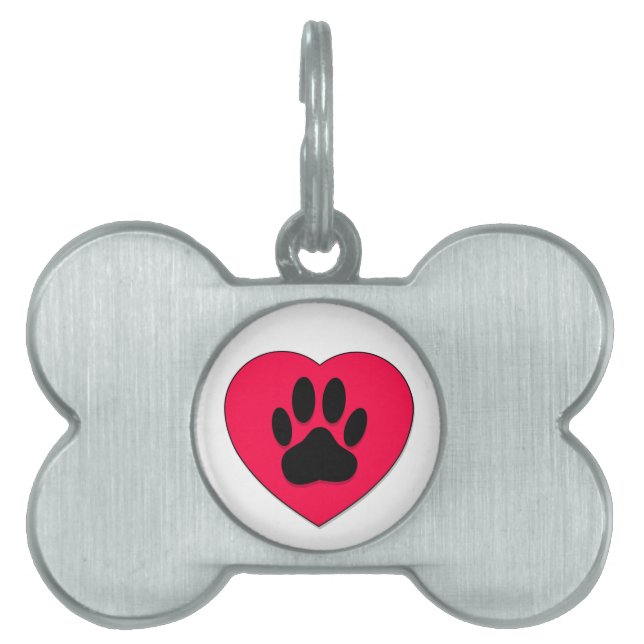 Rotes Herz mit Dog Paw Print Tiermarke (Vorderseite)