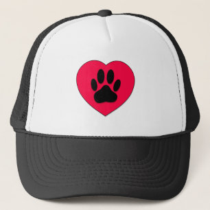 Rotes Herz mit Dog Paw Print Truckerkappe