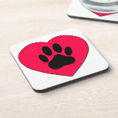 Rotes Herz mit Dog Paw Print Untersetzer (Linke Seite)