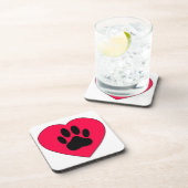 Rotes Herz mit Dog Paw Print Untersetzer (Rechte Seite)