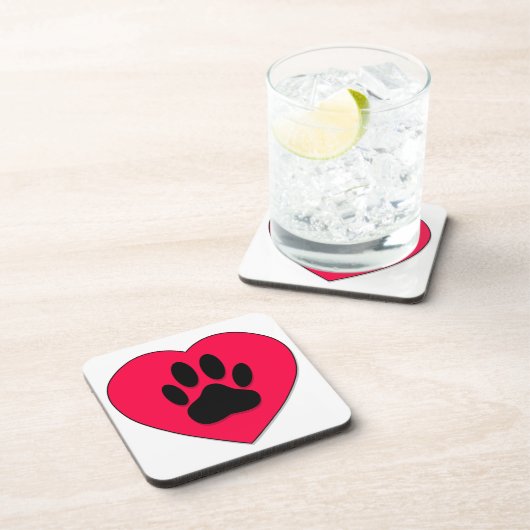 Rotes Herz mit Dog Paw Print Untersetzer (Rechte Seite)