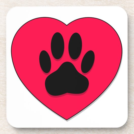 Rotes Herz mit Dog Paw Print Untersetzer (Vorderseite)