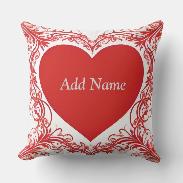 Rotes Herz mit floralen Dekorationsrahmen Kissen (Vorderseite)