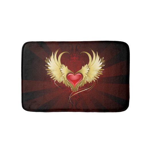 Rotes Herz mit goldenen Flügeln Badematte (Vorderseite)