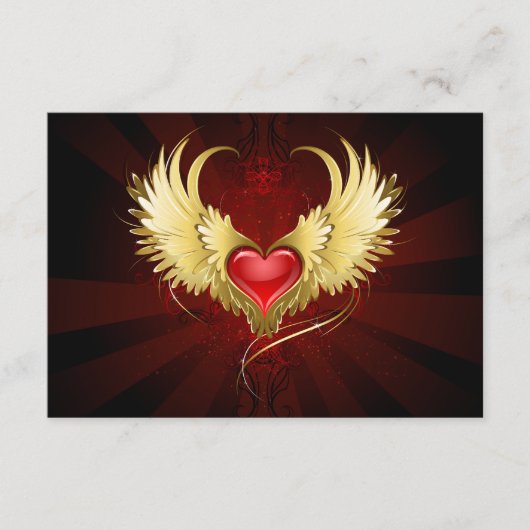 Rotes Herz mit goldenen Flügeln Begleitkarte (Vorderseite)