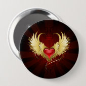 Rotes Herz mit goldenen Flügeln Button (Vorne & Hinten)