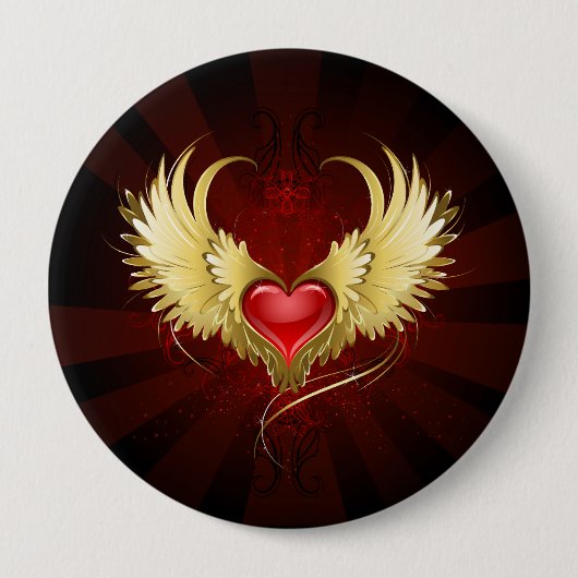 Rotes Herz mit goldenen Flügeln Button (Vorderseite)