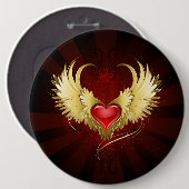 Rotes Herz mit goldenen Flügeln Button (Vorne & Hinten)