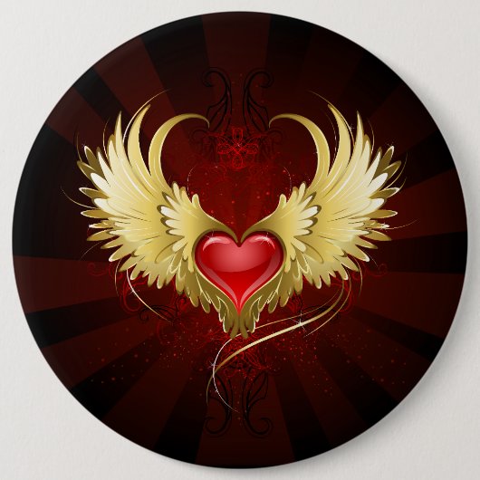 Rotes Herz mit goldenen Flügeln Button (Vorderseite)