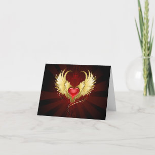 Rotes Herz mit goldenen Flügeln Dankeskarte