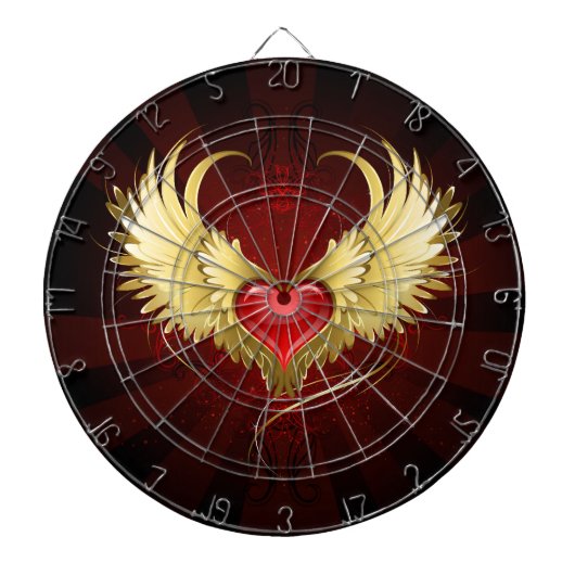 Rotes Herz mit goldenen Flügeln Dartscheibe (vorne)