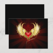 Rotes Herz mit goldenen Flügeln Feiertagskarte (Vorne/Hinten)