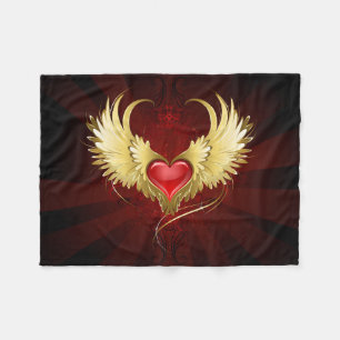 Rotes Herz mit goldenen Flügeln Fleecedecke
