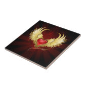 Rotes Herz mit goldenen Flügeln Fliese (Seite)
