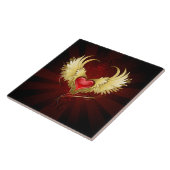 Rotes Herz mit goldenen Flügeln Fliese (Seite)