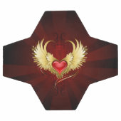 Rotes Herz mit goldenen Flügeln Fußball (Flach)