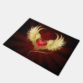 Rotes Herz mit goldenen Flügeln Fußmatte (Schrägansicht)