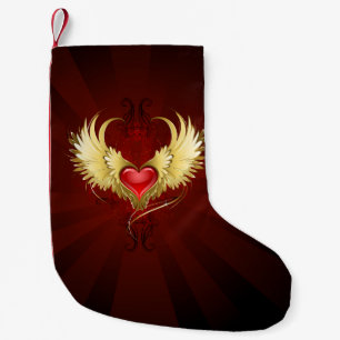 Rotes Herz mit goldenen Flügeln Kleiner Weihnachtsstrumpf