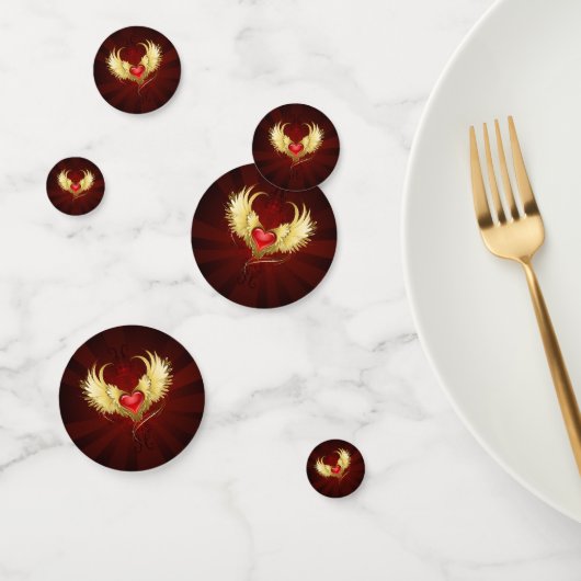 Rotes Herz mit goldenen Flügeln Konfetti (Gruppe)