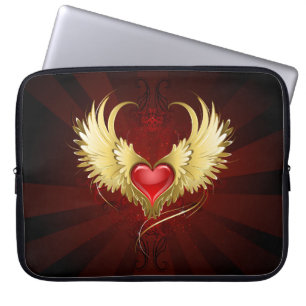 Rotes Herz mit goldenen Flügeln Laptopschutzhülle