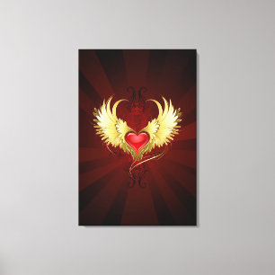 Rotes Herz mit goldenen Flügeln Leinwanddruck