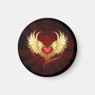 Rotes Herz mit goldenen Flügeln Magnet