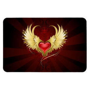 Rotes Herz mit goldenen Flügeln Magnet