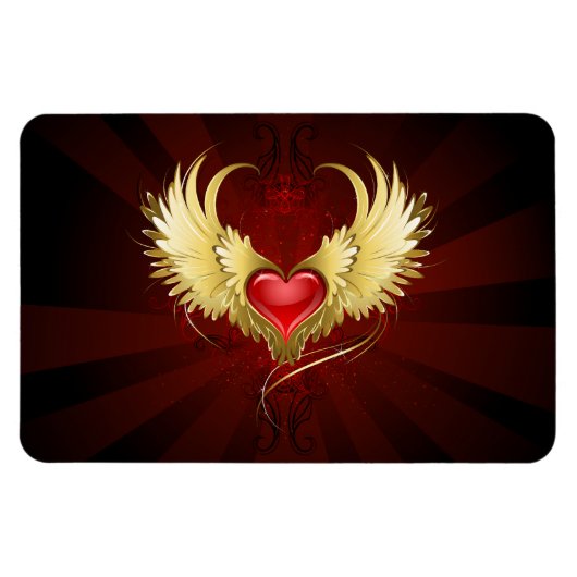 Rotes Herz mit goldenen Flügeln Magnet (Horizontal)