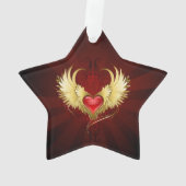 Rotes Herz mit goldenen Flügeln Ornament (Rückseite)
