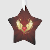 Rotes Herz mit goldenen Flügeln Ornament (Vorderseite)
