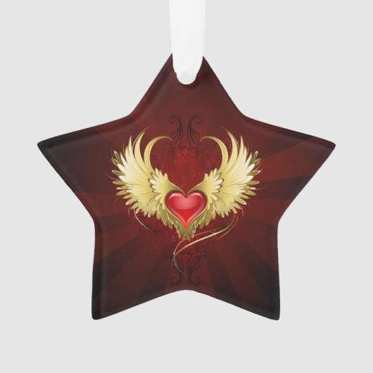 Rotes Herz mit goldenen Flügeln Ornament (Vorderseite)